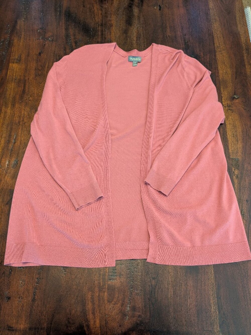 Style & Co Pink Rose 100% Cotton Open Front Cardigan Sweater Lightweight Size XL